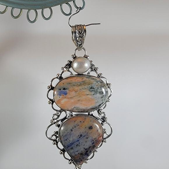 Picture Jasper Pendant – With Pearl Accent + 20" Sterling Silver Chain - Picture 4 of 6